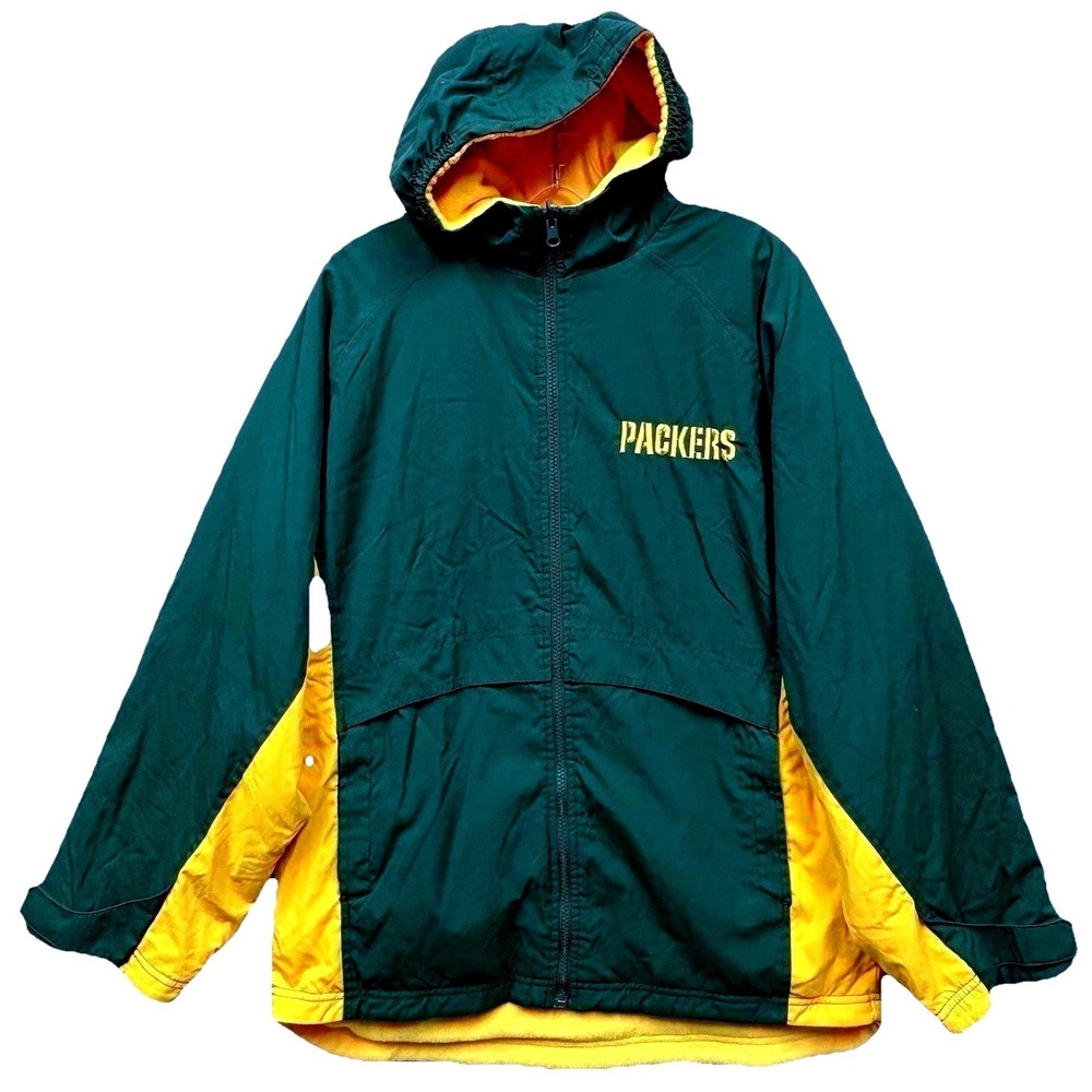 Green Bay Packers Reversible Parka Jacket Youth XL 18/20 Green Yellow NFL Hooded